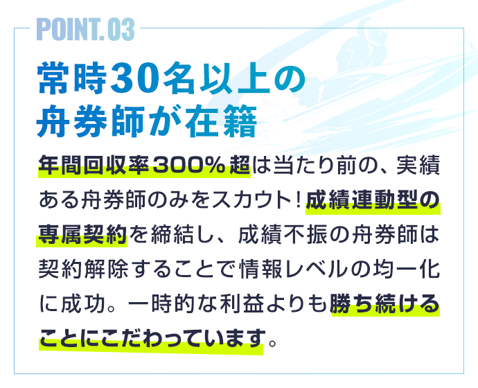 常時30名以上の舟券師が在籍